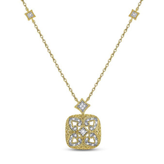 Diamond Pendant Necklace |  Sterling Silver Womens Round Diamond Filigree Fashion Necklace 1/10 Cttw |  Splendid Jewellery