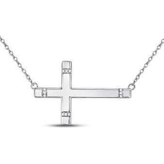 Diamond Pendant Necklace |  Sterling Silver Womens Round Diamond Horizontal Cross Necklace 1/20 Cttw |  Splendid Jewellery