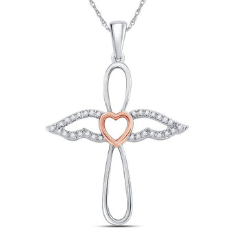 Diamond Cross Pendant |  Sterling Silver Rose-tone Womens Round Diamond Angel Cross Pendant 1/8 Cttw |  Splendid Jewellery