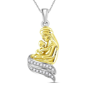 Diamond For Mom Pendant |  Sterling Silver Womens Round Diamond Mom Mother Child Embrace Pendant 1/10 Cttw |  Splendid Jewellery