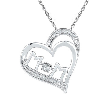 Diamond For Mom Pendant |  Sterling Silver Womens Round Diamond Heart Mom Mother Pendant 1/20 Cttw |  Splendid Jewellery