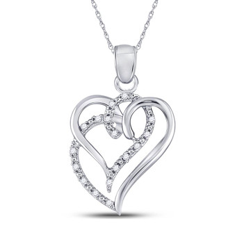 Diamond Heart & Love Symbol Pendant |  Sterling Silver Womens Round Diamond Double Heart Pendant 1/10 Cttw |  Splendid Jewellery