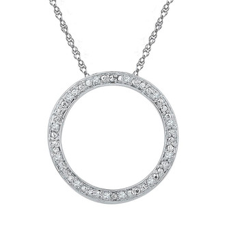 Diamond Circle Pendant |  Sterling Silver Womens Round Diamond Circle Outline Pendant 1/20 Cttw |  Splendid Jewellery