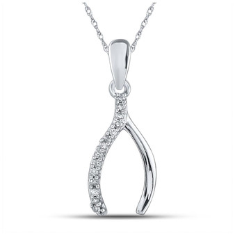 Diamond Horseshoe & Lucky Pendant |  Sterling Silver Womens Round Diamond Lucky Wishbone Pendant 1/20 Cttw |  Splendid Jewellery