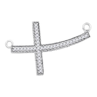 Diamond Pendant Necklace |  Sterling Silver Womens Round Diamond Curved Sideways Cross Pendant Necklace 1/6 Cttw |  Splendid Jewellery