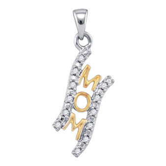 Diamond For Mom Pendant |  Sterling Silver Womens Round Diamond 2-tone Mom Mother Pendant 1/10 Cttw |  Splendid Jewellery