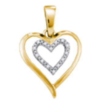 Diamond Heart & Love Symbol Pendant |  Yellow-tone Sterling Silver Womens Round Diamond Double Heart Pendant 1/20 Cttw |  Splendid Jewellery