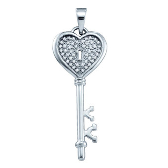 Diamond Key Pendant |  Sterling Silver Womens Round Diamond Key Lock Heart Pendant 1/6 Cttw |  Splendid Jewellery