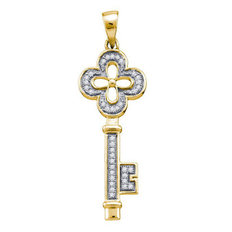 Diamond Key Pendant |  Yellow-tone Sterling Silver Womens Round Diamond Key Love Pendant 1/8 Cttw |  Splendid Jewellery