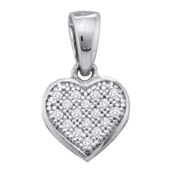 Diamond Heart & Love Symbol Pendant |  Sterling Silver Womens Round Diamond Small Heart Cluster Pendant 1/20 Cttw |  Splendid Jewellery