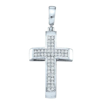 Diamond Cross Pendant |  Sterling Silver Womens Round Pave-set Diamond Cross Pendant 1/6 Cttw |  Splendid Jewellery