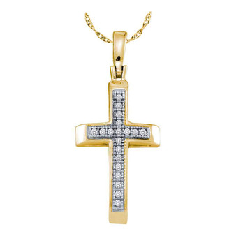 Diamond Cross Pendant |  Yellow-tone Sterling Silver Womens Round Diamond Cross Pendant 1/20 Cttw |  Splendid Jewellery