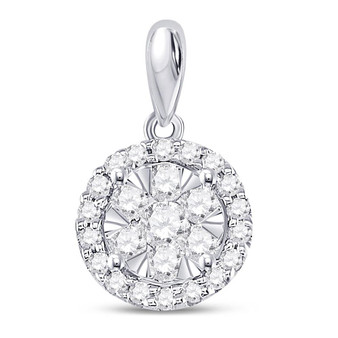 Diamond Cluster Pendant |  14kt White Gold Womens Round Diamond Halo Flower Cluster Pendant 1/2 Cttw |  Splendid Jewellery