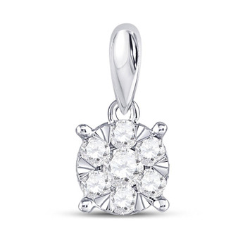Diamond Cluster Pendant |  14kt White Gold Womens Round Diamond Flower Cluster Pendant 1/4 Cttw |  Splendid Jewellery