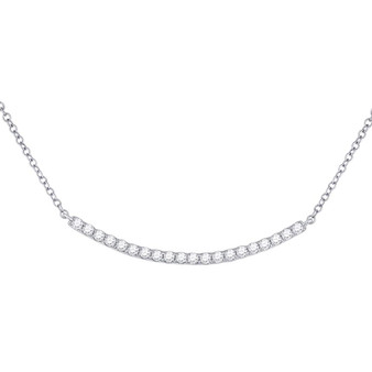 Diamond Pendant Necklace |  14kt White Gold Womens Round Diamond Curved Bar Necklace 1/2 Cttw |  Splendid Jewellery