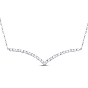 Diamond Pendant Necklace |  14kt White Gold Womens Round Diamond Fashion Chevron Bar Necklace 1 Cttw |  Splendid Jewellery