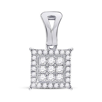 Diamond Cluster Pendant |  14kt White Gold Womens Round Diamond Square Cluster Pendant 1/2 Cttw |  Splendid Jewellery