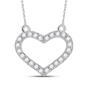 Diamond Pendant Necklace |  Sterling Silver Womens Round Diamond Heart Pendant Necklace 1/6 Cttw |  Splendid Jewellery