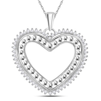 Diamond Heart & Love Symbol Pendant |  14kt White Gold Womens Round Diamond Beaded Heart Pendant 1/4 Cttw |  Splendid Jewellery