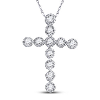 Diamond Cross Pendant |  14kt White Gold Womens Round Diamond Paternoster Cross Pendant 1/8 Cttw |  Splendid Jewellery
