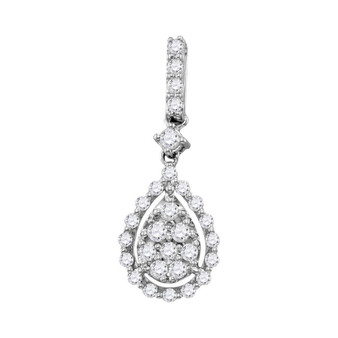 Diamond Fashion Pendant |  14kt White Gold Womens Round Diamond Cluster Pendant 1/2 Cttw |  Splendid Jewellery