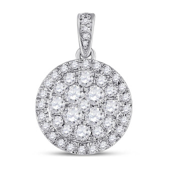 Diamond Cluster Pendant |  14kt White Gold Womens Round Diamond Halo Cluster Pendant 1 Cttw |  Splendid Jewellery