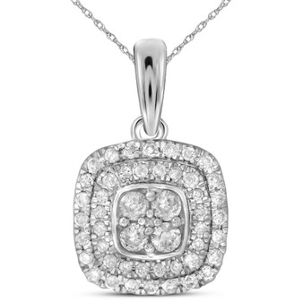 Diamond Cluster Pendant |  14kt White Gold Womens Round Diamond Square Cluster Pendant 1/3 Cttw |  Splendid Jewellery