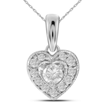 Diamond Heart & Love Symbol Pendant |  14kt White Gold Womens Round Diamond Solitaire Heart Pendant 1/4 Cttw |  Splendid Jewellery