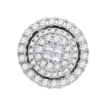 Diamond Cluster Pendant |  14kt White Gold Womens Princess Round Diamond Cluster Pendant 1/2 Cttw |  Splendid Jewellery