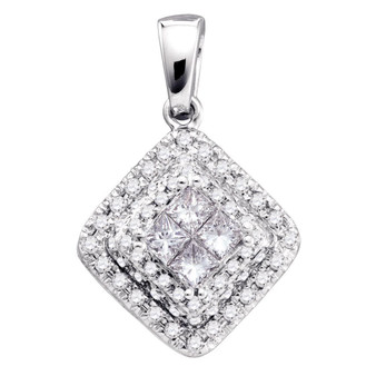 Diamond Fashion Pendant |  14kt White Gold Womens Princess Diamond Square Frame Cluster Pendant 1/2 Cttw |  Splendid Jewellery