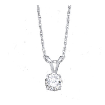Diamond Solitaire Pendant |  14kt White Gold Womens Round Diamond Solitaire Pendant 1/5 Cttw |  Splendid Jewellery