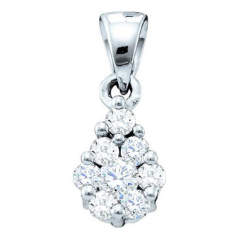 Diamond Cluster Pendant |  14kt White Gold Womens Round Diamond Flower Cluster Pendant 1/6 Cttw |  Splendid Jewellery