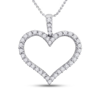 Diamond Heart & Love Symbol Pendant |  14kt White Gold Womens Round Diamond Timeless Heart Outline Pendant 1/2 Cttw |  Splendid Jewellery