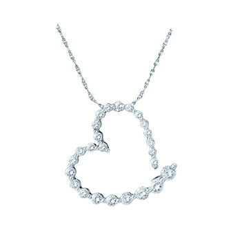 Diamond Heart & Love Symbol Pendant |  14kt White Gold Womens Round Diamond Graduated Heart Journey Pendant 1 Cttw |  Splendid Jewellery