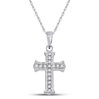 Diamond Cross Pendant |  14kt White Gold Womens Round Diamond Cross Pendant 1/12 Cttw |  Splendid Jewellery