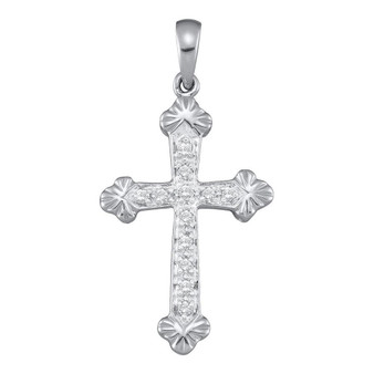 Diamond Cross Pendant |  14kt White Gold Womens Round Diamond Cross Religious Pendant 1/6 Cttw |  Splendid Jewellery