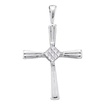 Diamond Cross Pendant |  14kt White Gold Womens Princess Diamond Cross Pendant 1/10 Cttw |  Splendid Jewellery