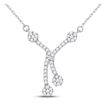 Diamond Pendant Necklace |  14kt White Gold Womens Round Diamond Dangle Flower Cluster Fashion Necklace 1/2 Cttw |  Splendid Jewellery