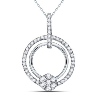 Diamond Circle Pendant |  10kt White Gold Womens Round Diamond Circle Cluster Pendant 3/8 Cttw |  Splendid Jewellery