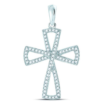 Diamond Cross Pendant |  10kt White Gold Womens Round Diamond Flared Cross Pendant 1/3 Cttw |  Splendid Jewellery
