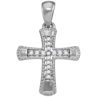 Diamond Cross Pendant |  10kt White Gold Womens Round Diamond Small Flared Cross Pendant 1/10 Cttw |  Splendid Jewellery