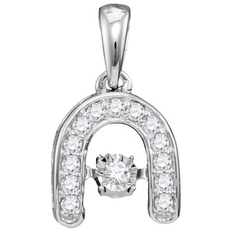 Diamond Horseshoe & Lucky Pendant |  10kt White Gold Womens Round Diamond Moving Twinkle Solitaire Horseshoe Pendant 1/8 Cttw |  Splendid Jewellery