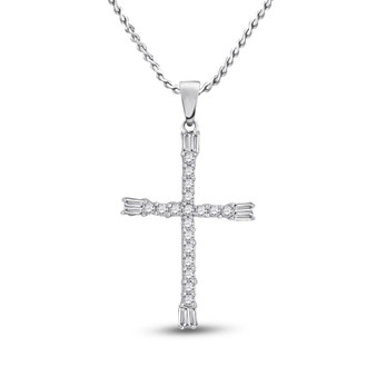 Diamond Cross Pendant |  10kt White Gold Womens Round Diamond Cross Pendant 1/5 Cttw |  Splendid Jewellery