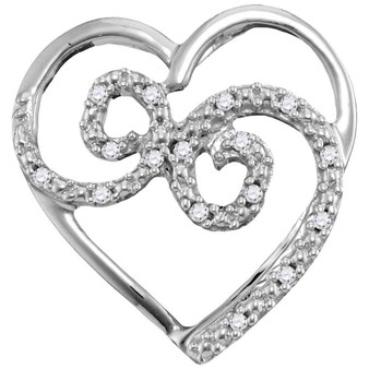 Diamond Heart & Love Symbol Pendant |  10kt White Gold Womens Round Diamond Curled Heart Pendant 1/20 Cttw |  Splendid Jewellery