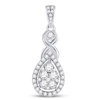 Diamond Fashion Pendant |  10kt White Gold Womens Round Diamond Cluster Pendant 1/2 Cttw |  Splendid Jewellery