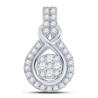 Diamond Cluster Pendant |  10kt White Gold Womens Round Diamond Cluster Pendant 1/2 Cttw |  Splendid Jewellery