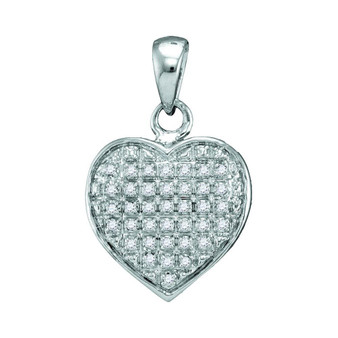 Diamond Heart & Love Symbol Pendant |  10kt White Gold Womens Round Diamond Heart Cluster Pendant 1/10 Cttw |  Splendid Jewellery