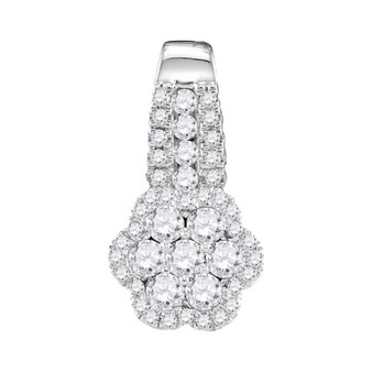 Diamond Cluster Pendant |  10kt White Gold Womens Round Diamond Cluster Slider Pendant 1/2 Cttw |  Splendid Jewellery