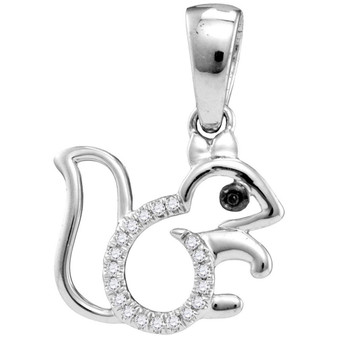 Diamond Animal & Bug Pendant |  10kt White Gold Womens Round Diamond Squirrel Critter Pendant 1/20 Cttw |  Splendid Jewellery