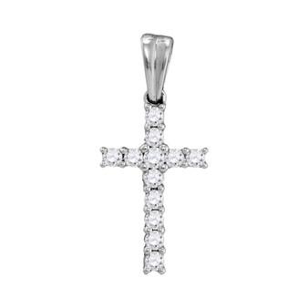 Diamond Cross Pendant |  10kt White Gold Womens Round Diamond Cross Religious Pendant 1/4 Cttw |  Splendid Jewellery